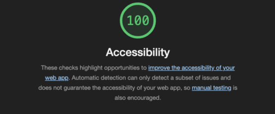 the closing group accessibility score of 100 from lighthouse